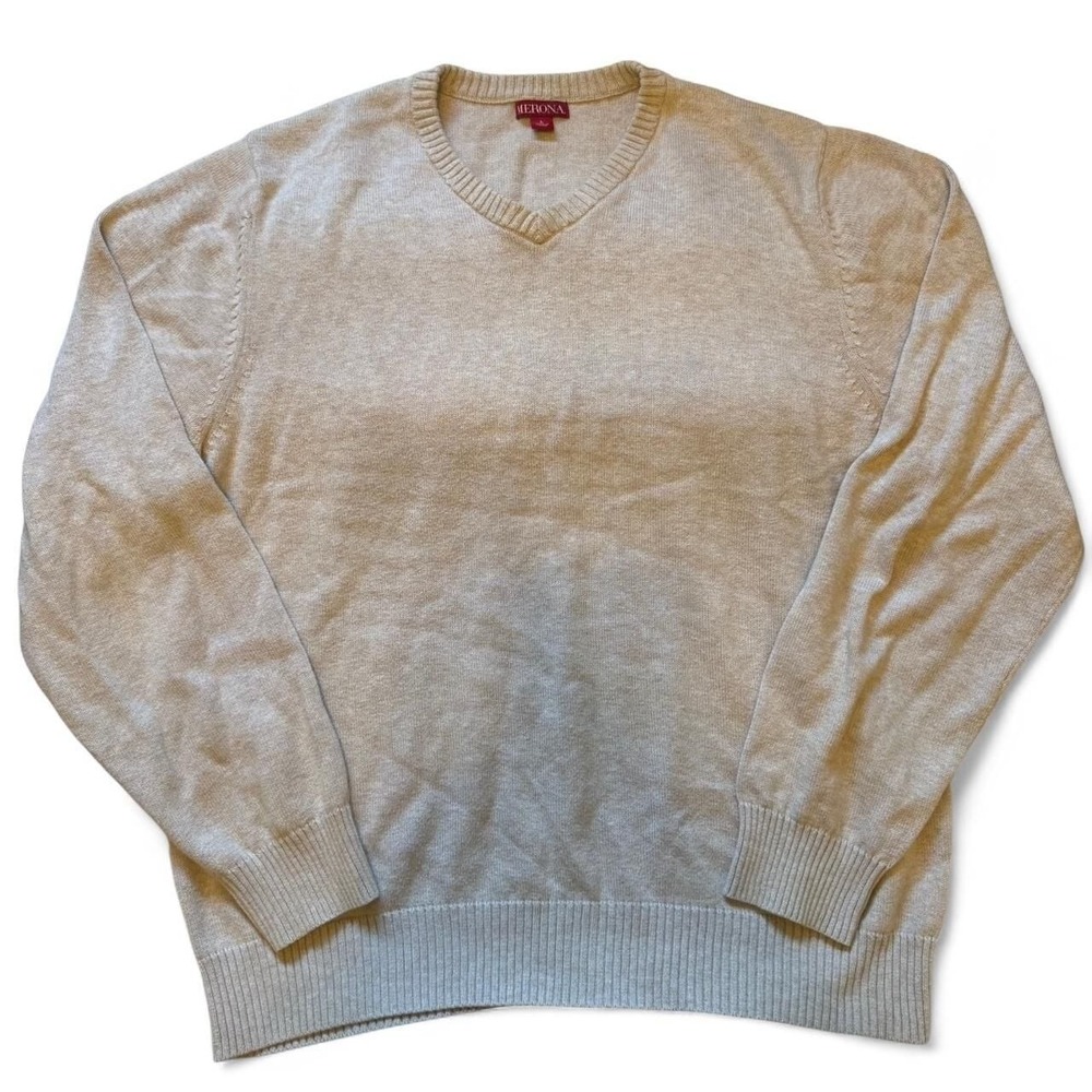 Vintage Merona Cream V-Neck Sweater - Men's Size L‎ - Y2K Knitwear